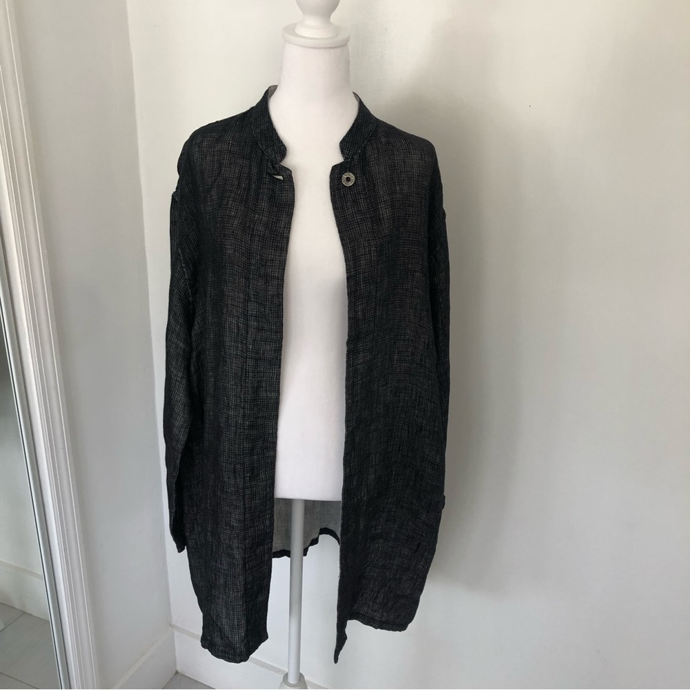 DEMOCRACY Women’s Mao Neck Long Sleeve Tunic Sz L/G Button Neck Front Open